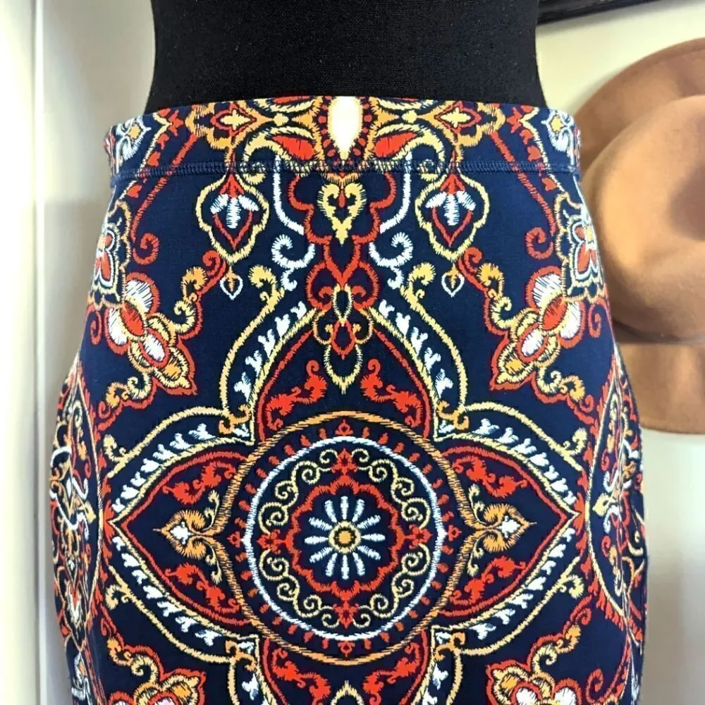 J. McLaughlin Halle Navy Pink Geometric Print Reversible Skirt sz SM EUC